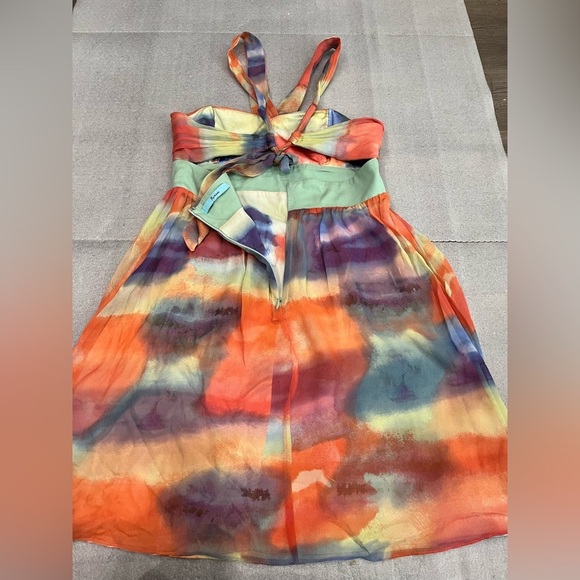 [S]Marciano multi color watercolor Summer Cross Silk dress - Picture 8 of 8